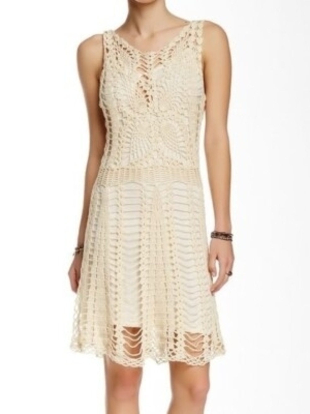 Free People Cream Crochet Lace Mini Dress